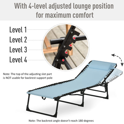 Outsunny Folding Sun Lounger Beach Chaise Chair Garden Cot Camping Recliner with 4 Position Adjustable, Baby Blue 