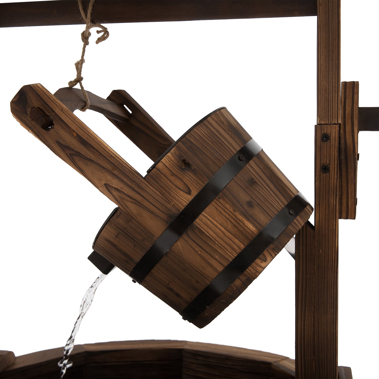 Outsunny Wooden Garden Wishing Well Fountain Barrel Waterfall Rustic Wood with Pump Garden Décor Ornament 