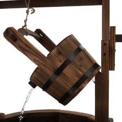 Outsunny Wooden Garden Wishing Well Fountain Barrel Waterfall Rustic Wood with Pump Garden Décor Ornament 