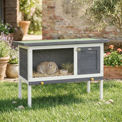 PawHut Wooden Rabbit Hutch, Guinea Pig Hutch with Asphalt Roof, Outdoor Elevated Bunny House for Rabbits, Chinchillas 