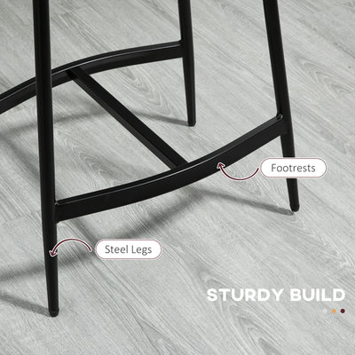 HOMCOM Breakfast Bar Stools Set of 2, Microfibre Upholstered Barstools, Industrial Bar Chairs with Curved Seat and Steel Frame for Dining Room, Kitchen, Grey 