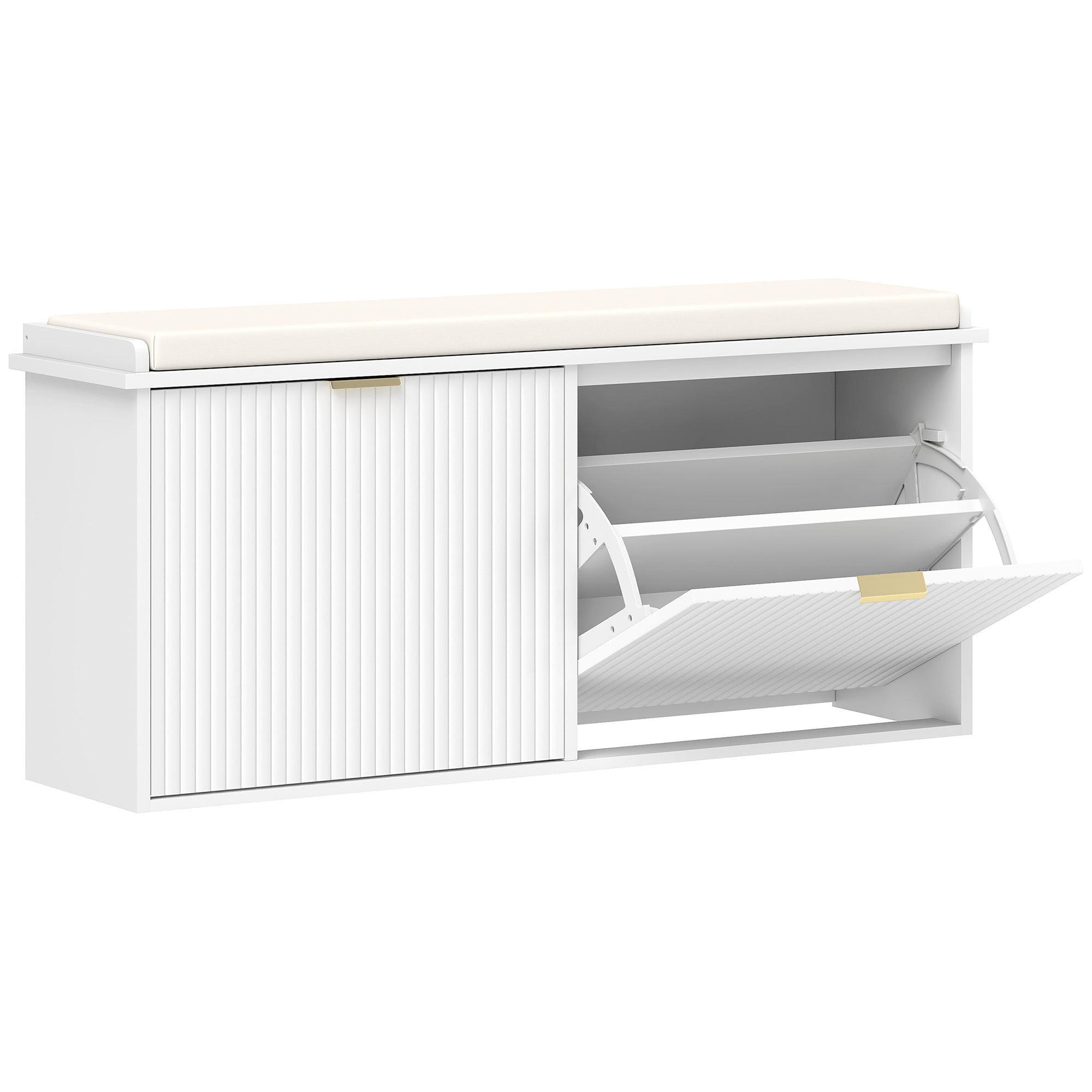 HOMCOM Elegant Ten Shoe Bench, with Top Seat - White 