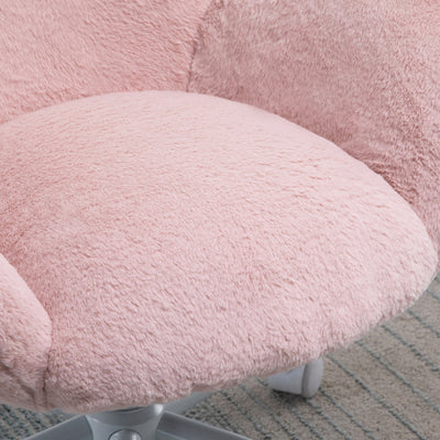 HOMCOM Makeup Vanity Chair, Cute Fluffy Desk Chair with Rolling Wheels for Bedroom Living Room, Pink 