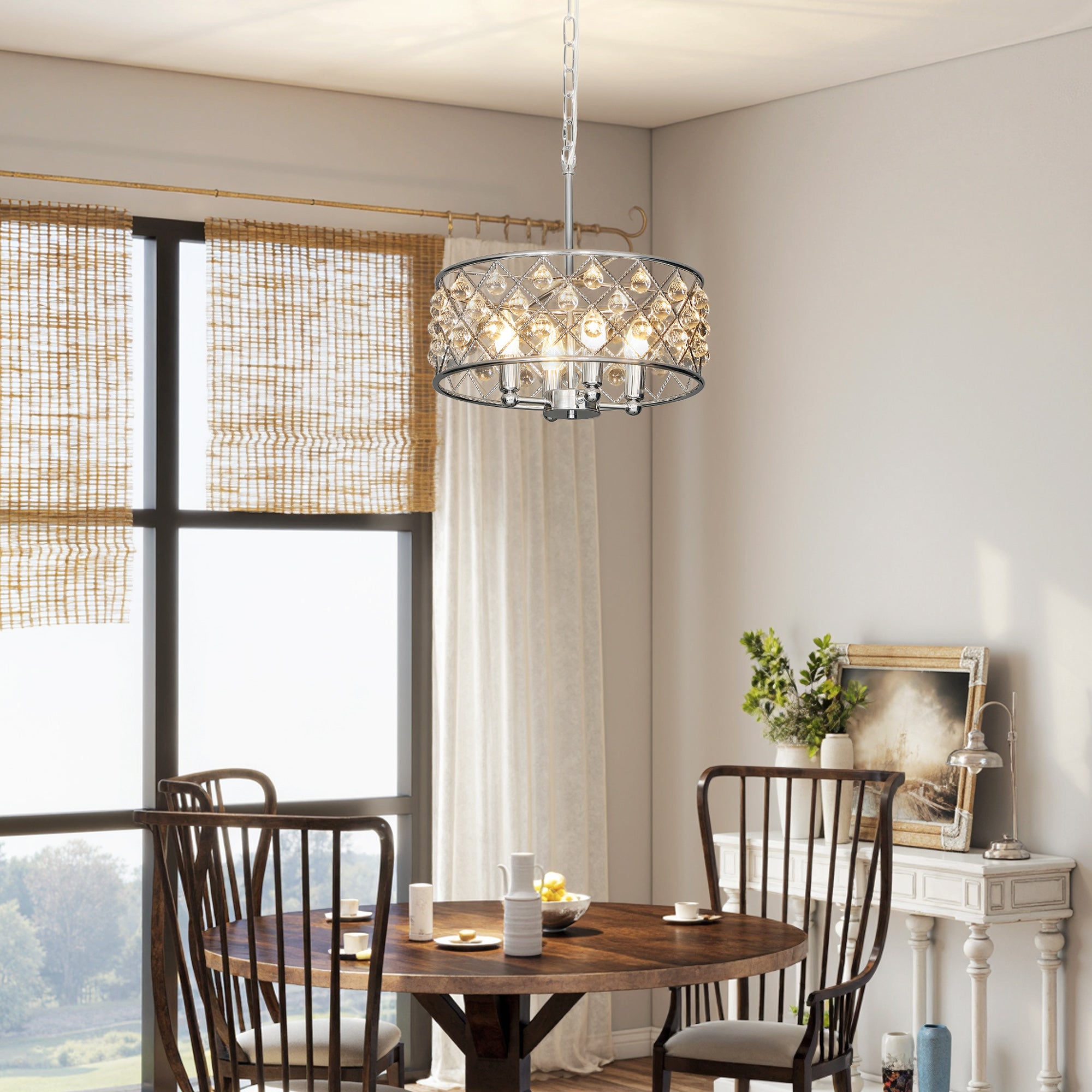 HOMCOM 51 Crystallite Four-Bulb Chandelier - Silver-Tone 