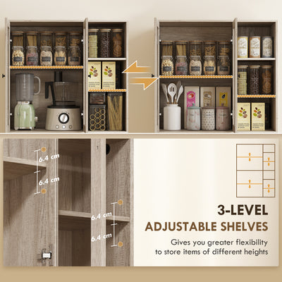 HOMCOM Multi-Storage Kitchen Cabinet, with Glass Doors - Grey Wood-Effect 