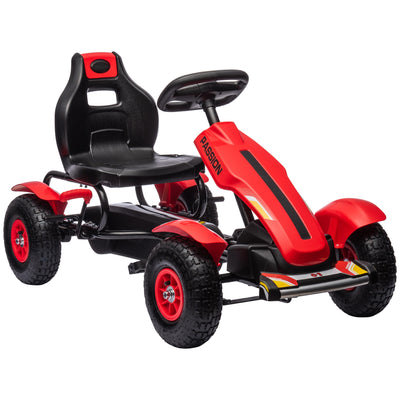 HOMCOM Children Pedal Go Kart, Kids Ride On Racer with Adjustable Seat, Inflatable Rubber Tyres, Handbrake, for Ages 5-12 Years - Red 
