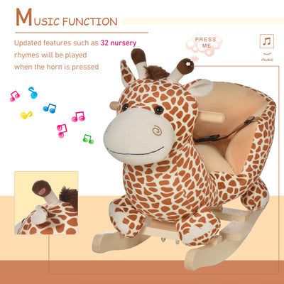 HOMCOM Children Kids Rocking Horse Toys Giraffe Seat Belt Toddlers Baby Toy Gift 