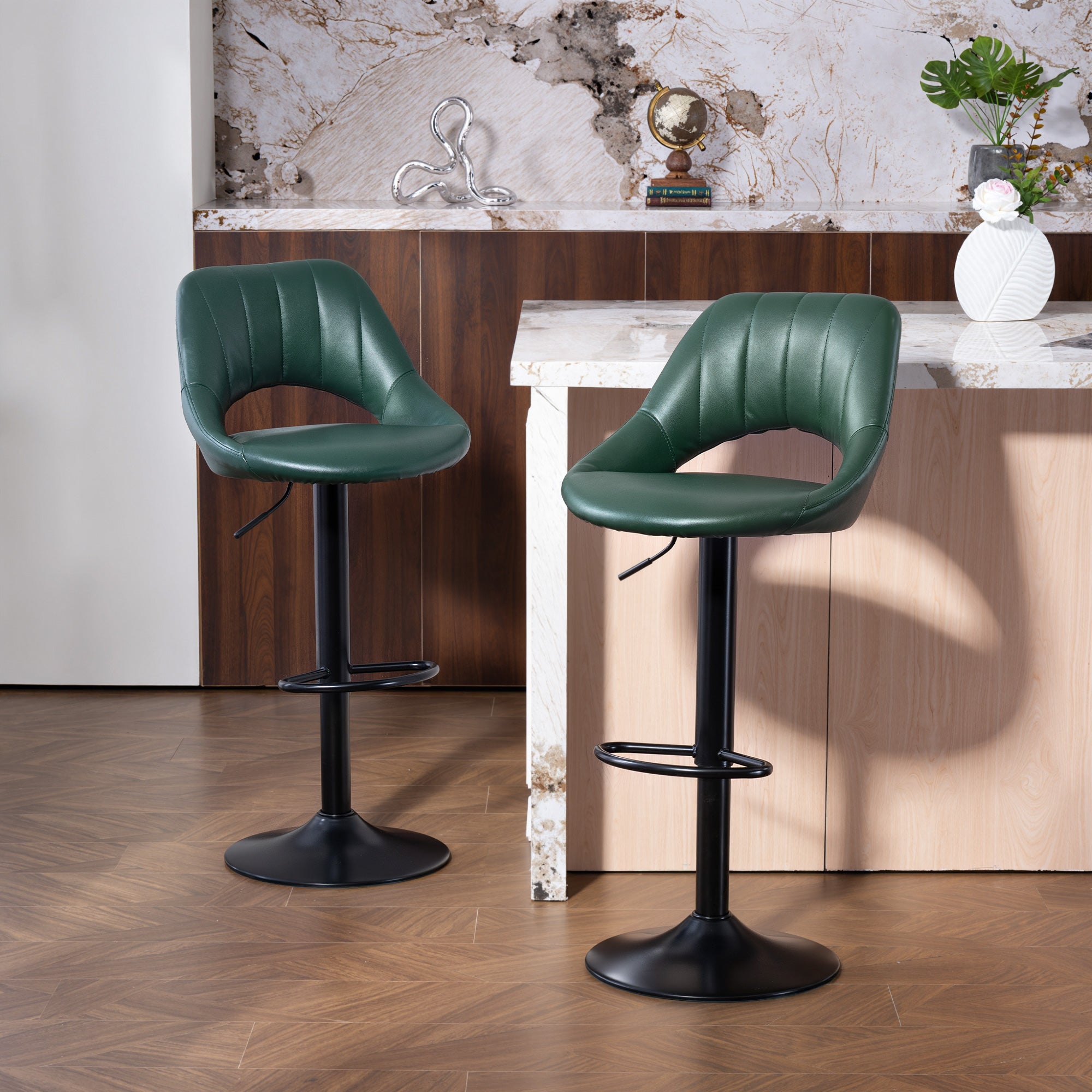 HOMCOM Set of Two Faux Leather Bar Stools - Dark Green 