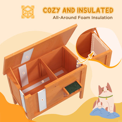 PawHut Feral Cat House, Wooden Insulated with Removable Floor, Water-Resistant Openable Roof - Orange 