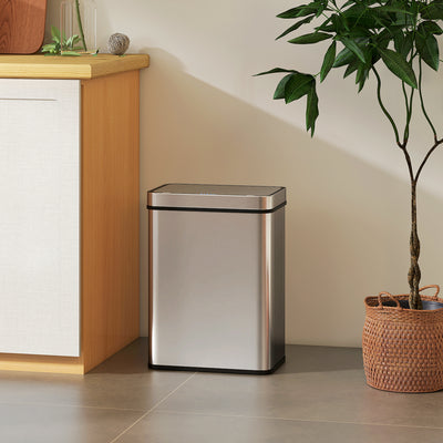 HOMCOM 50 L Sensor Can,  Sensor Bin with Soft-Close Lid, Fingerprint-Proof Stainless Steel, Silver Tone 