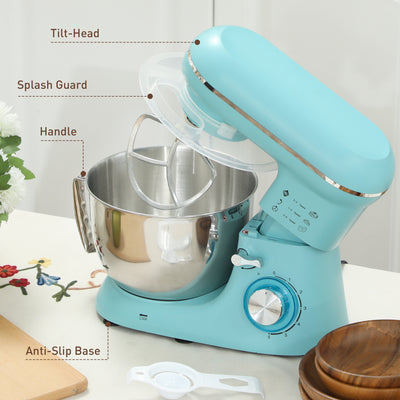 HOMCOM 1300W Kitchen Stand Mixer, with Accessories - Blue 