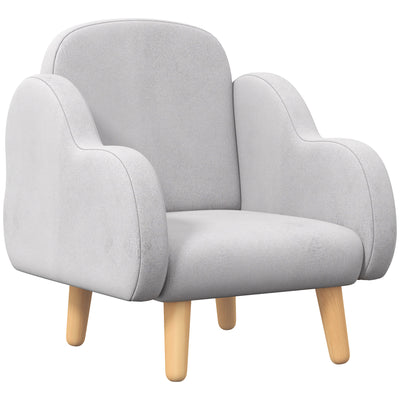 ZONEKIZ Kids Armchair Toddler Sofa Children Chair with Arm Rest, Wooden Frame, Velvet, PP Legs, Cloud Shape, for Ages 1.5-3 Years - Grey 