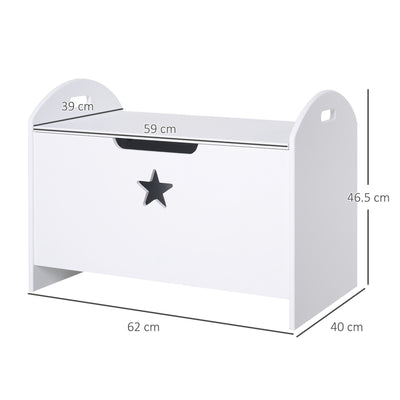 HOMCOM Kids Wooden Toy Box Organizer Children's Toy Storage with Lid Safety Hinge Side Handle Playroom Furniture White 