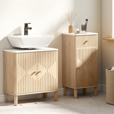 HOMCOM Under Sink Bathroom Cabinet for Basin without or with Pedestal - Oak 
