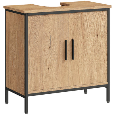 HOMCOM Bathroom Vanity Unit, Under Sink Storage Cabinet with 2 Doors, Adjustable Shelf for Basin without or with Pedestal, Oak 