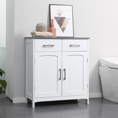 kleankin Freestanding Bathroom Cabinet, Storage Cupboard with 2 Drawers, Double Doors, Adjustable Shelf, White 