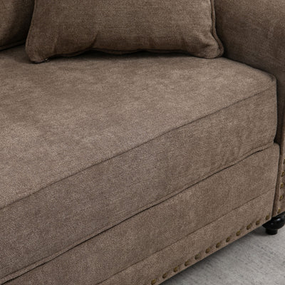 HOMCOM 3 Seater Sofas for Living Room, Fabric Sofa with Nailhead Trim, Cushions and Pillows, Brown 