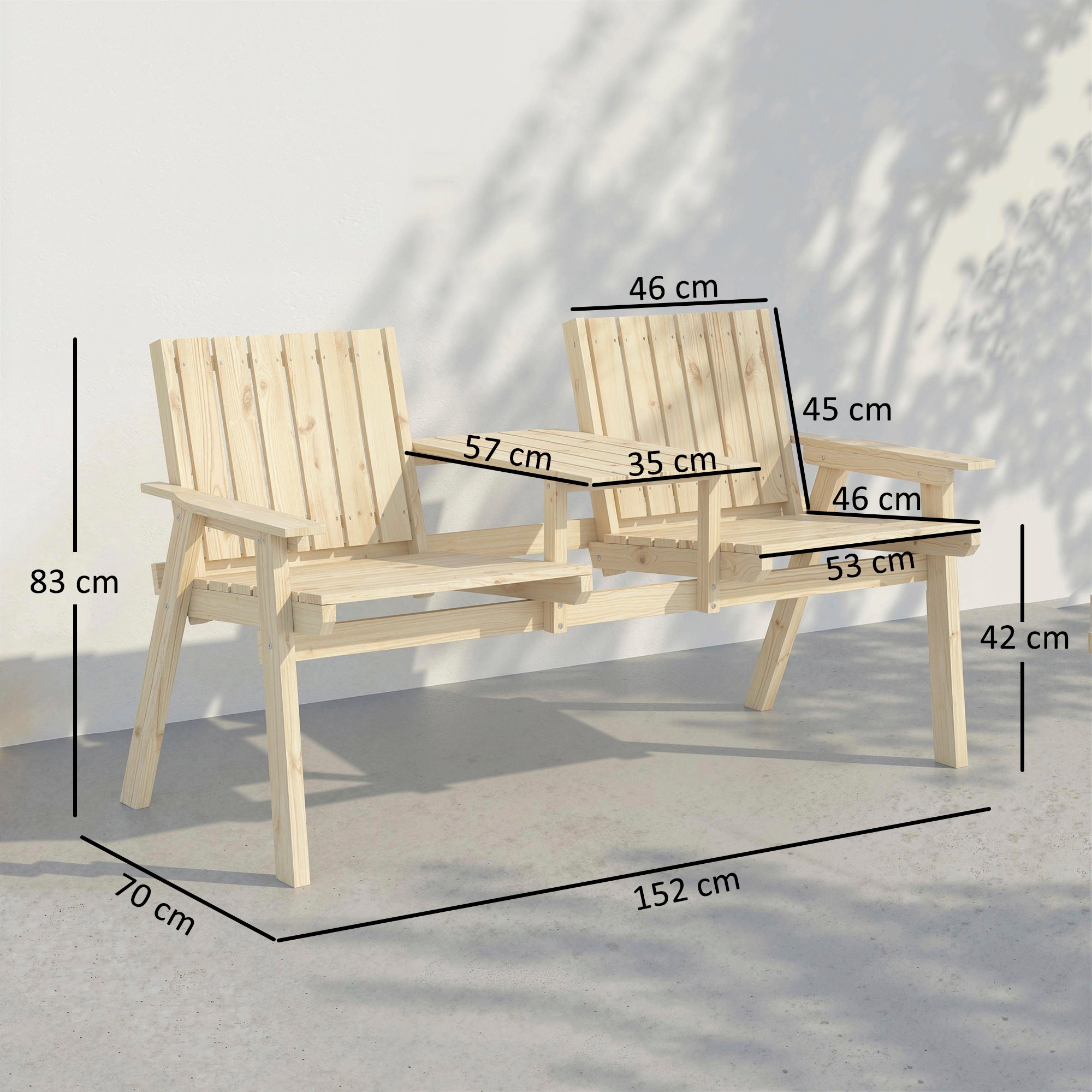 Outsunny 2-Seater Garden Loveseat with Table and Parasol Hole for Porch, Patio, Natural Wood Finish 