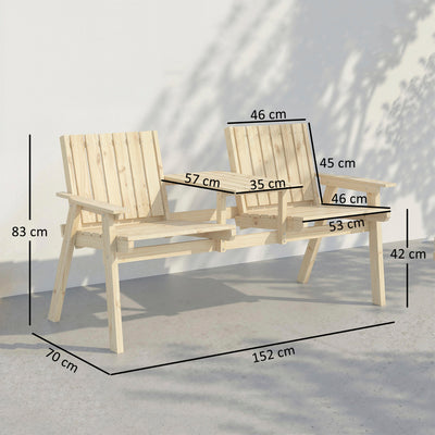 Outsunny 2-Seater Garden Loveseat with Table and Parasol Hole for Porch, Patio, Natural Wood Finish 