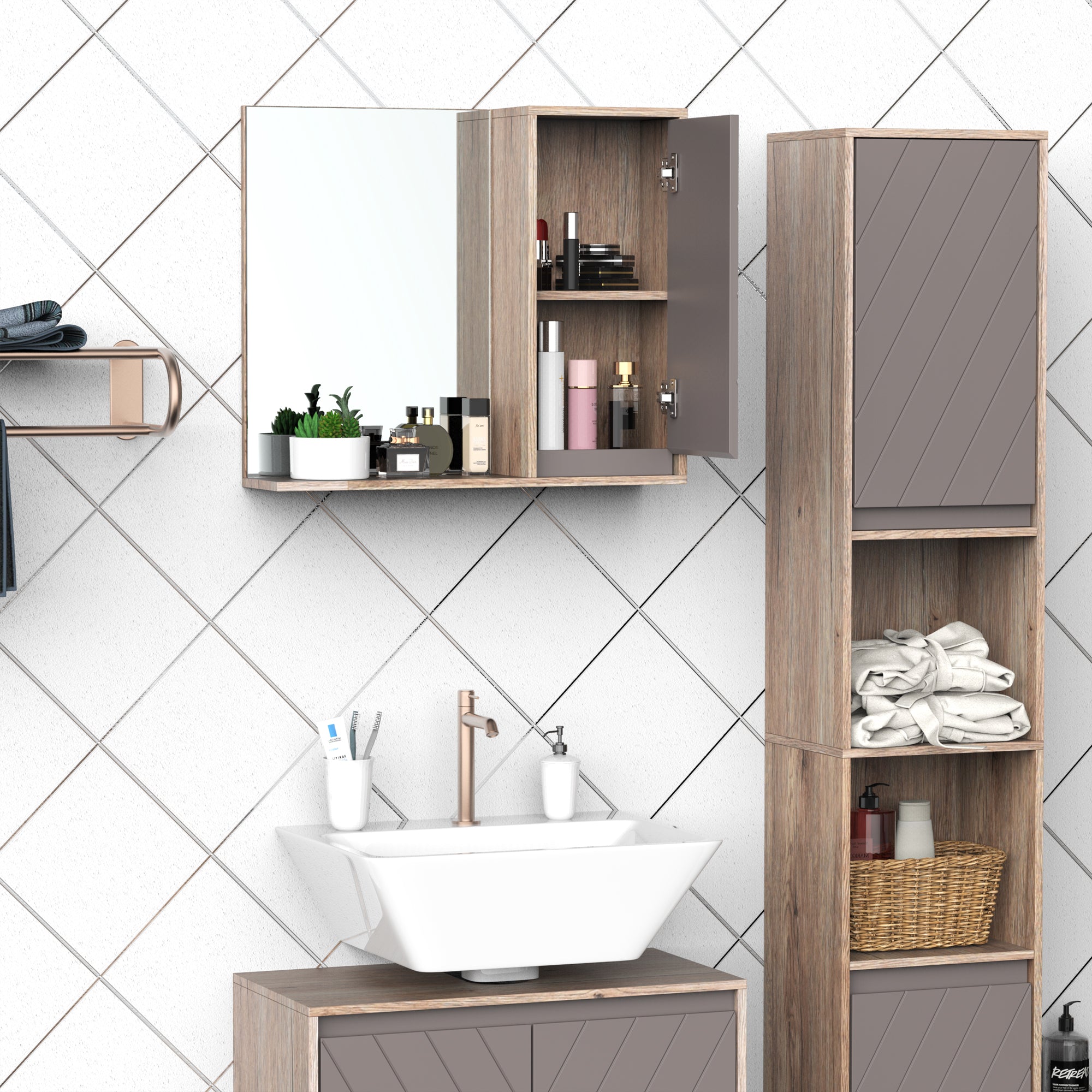 HOMCOM Bathroom Mirror Cabinet, Wall-Mounted Bathroom Cabinet with Mirror and Adjustable Inner Shelf,  57L x 14.2W x49.2H cm 