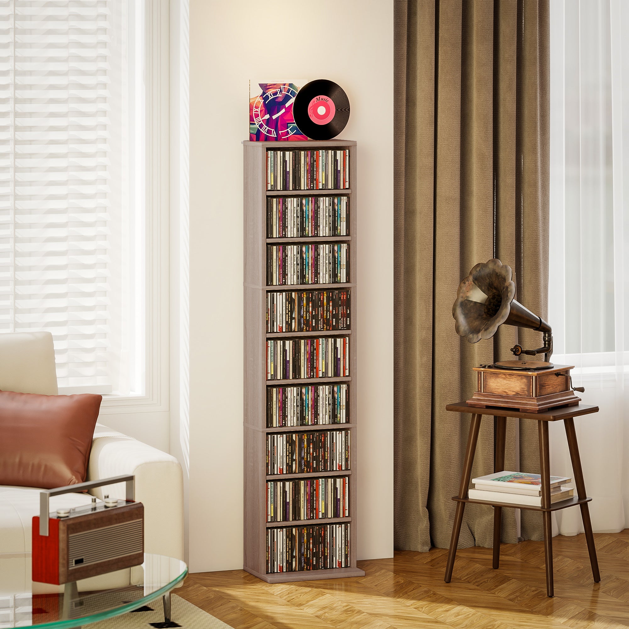 HOMCOM 260 Narrow CD Storage Unit - Natural Wood Finish 