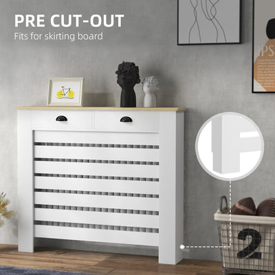 HOMCOM 95.5H x 111Wcm Radiator Cover, with Drawer - White 
