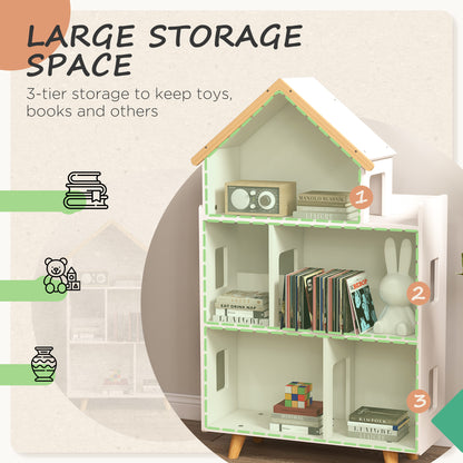 ZONEKIZ Three-Tier Toy Storage Shelf, Kids Bookcase, with Six Cubes, for Playroom, Bedroom - White 
