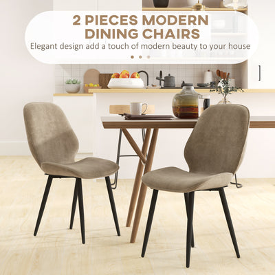 HOMCOM Velvet Dining Chairs, Set of 2 Dining Room Chairs with Metal Legs for Living Room, Dining Room, Light Brown 