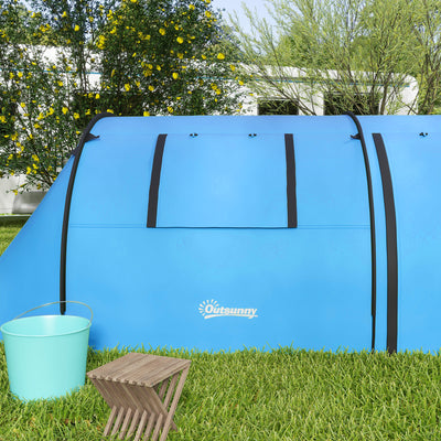 Outsunny Four Man Duo Room Tunnel Tent, with Accessories - Sky Blue 