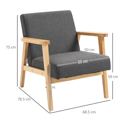 HOMCOM Fabric Accent Chair for Living Room, Arm Chair with Rubber Wood Frame and Padded Cushion, Dark Grey 