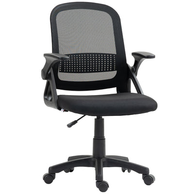 HOMCOM Breathable Mesh Office Chair, Ergonomic Swivel Computer Chair with Flip-up Armrests, Lumbar Back Support for Home/Office, Black 