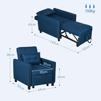 HOMCOM Linen-Look Single Chair Bed - Blue 