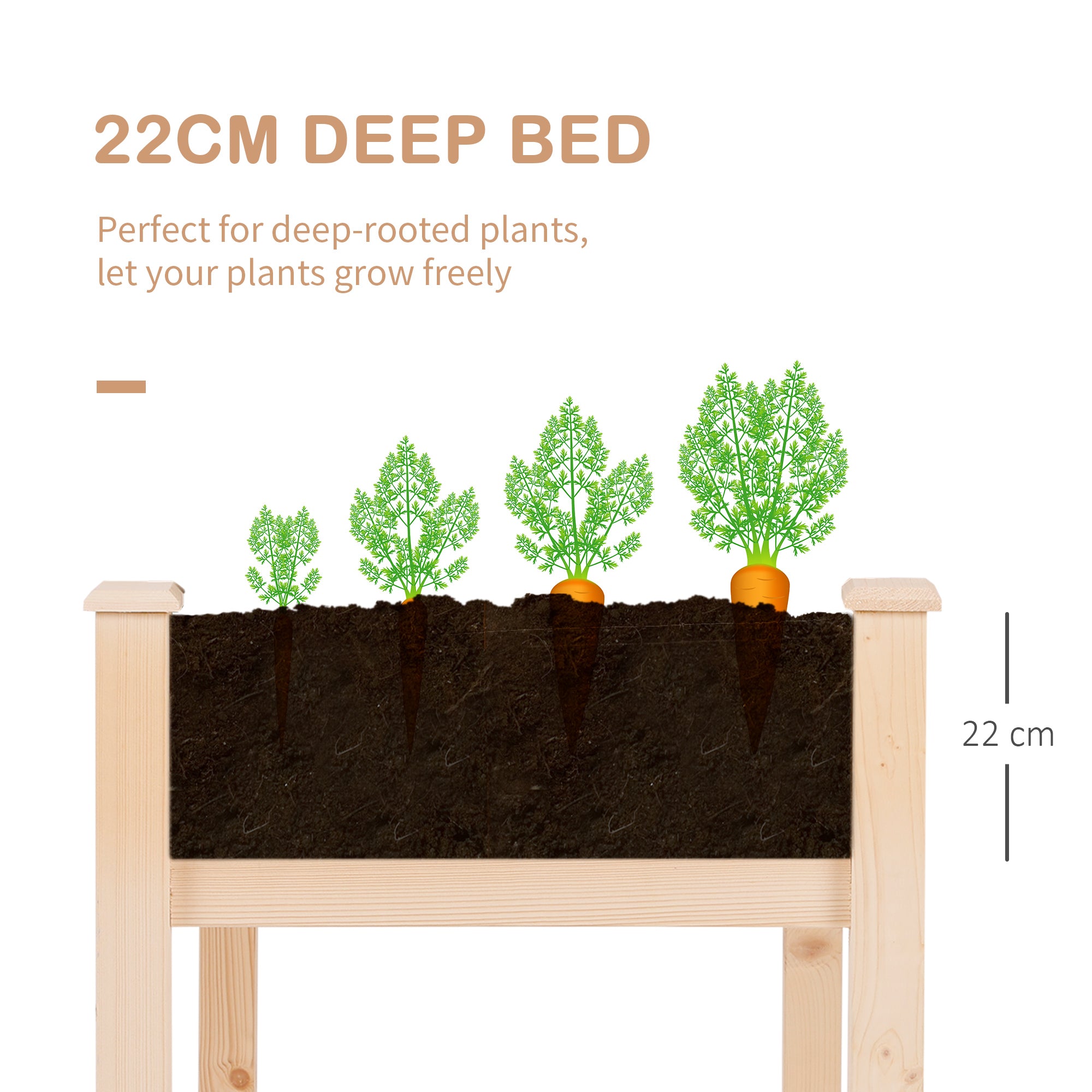 Outsunny Garden Wooden Planters， Non-Woven Fabric, Rectangular Raised Bed,Fir Wood，Indoor/Outdoor, 122.5Lx56.5Wx76H cm 