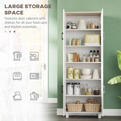 HOMCOM Freestanding Kitchen Cupboard, 4-Door Storage Cabinet Organizer with Adjustable Shelves White 