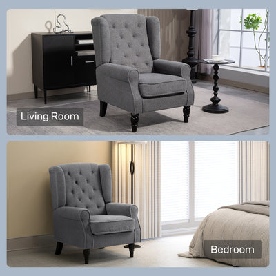 HOMCOM Teddy Fleece Retro Wingback Chair - Grey 