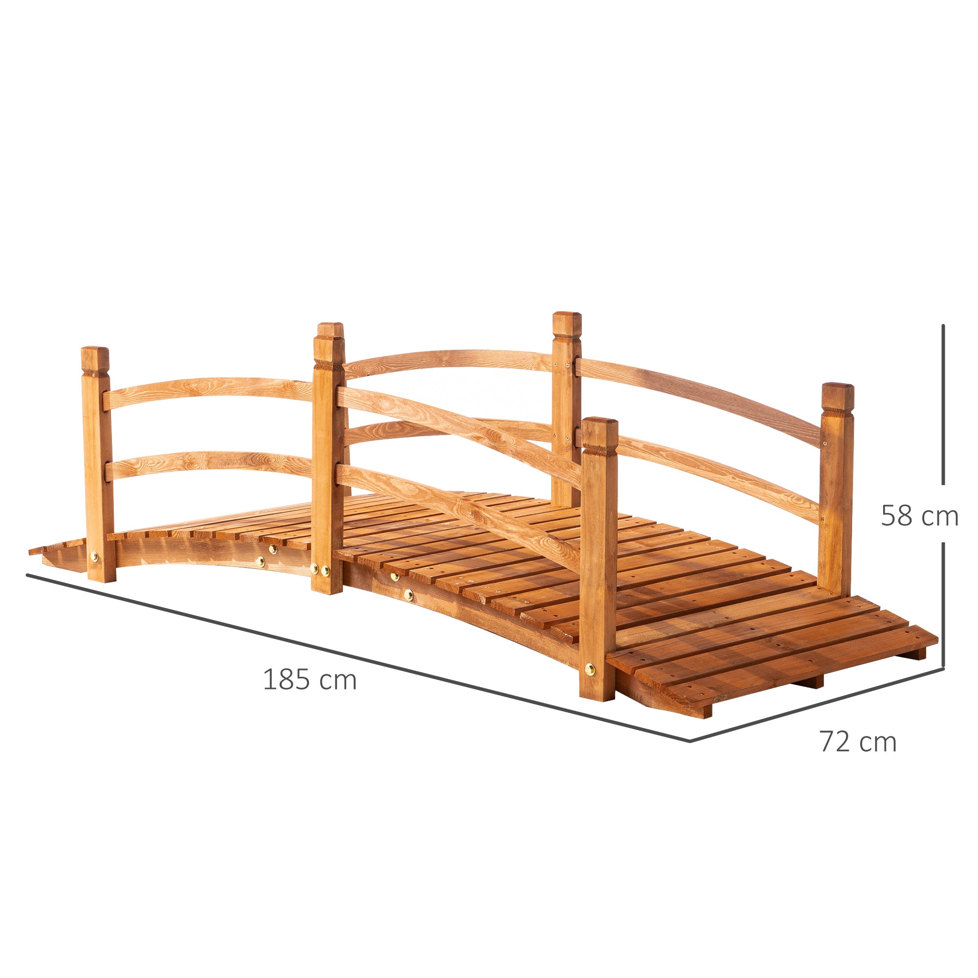 Outsunny 6FT Wooden Garden Bridge with Safety Railings, Classic Arc Footbridge for Stream Pond Walkway, Orange 