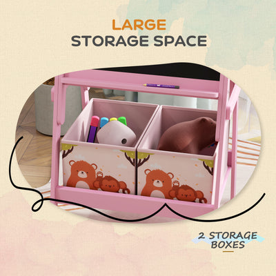 AIYAPLAY 2 in 1 Kids Easel with Whiteboard, Chalkboard, Storage Boxes, for Ages 3-8 Years, Pink 
