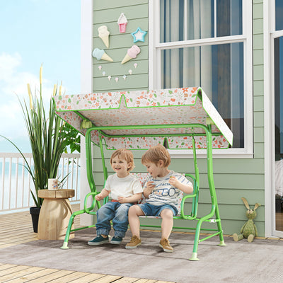 AIYAPLAY Kids Garden Swing Chair with Adjustable Canopy, Safety Belt, 2 Seater Hammock Swing Bench for Patio, Porch, Green 