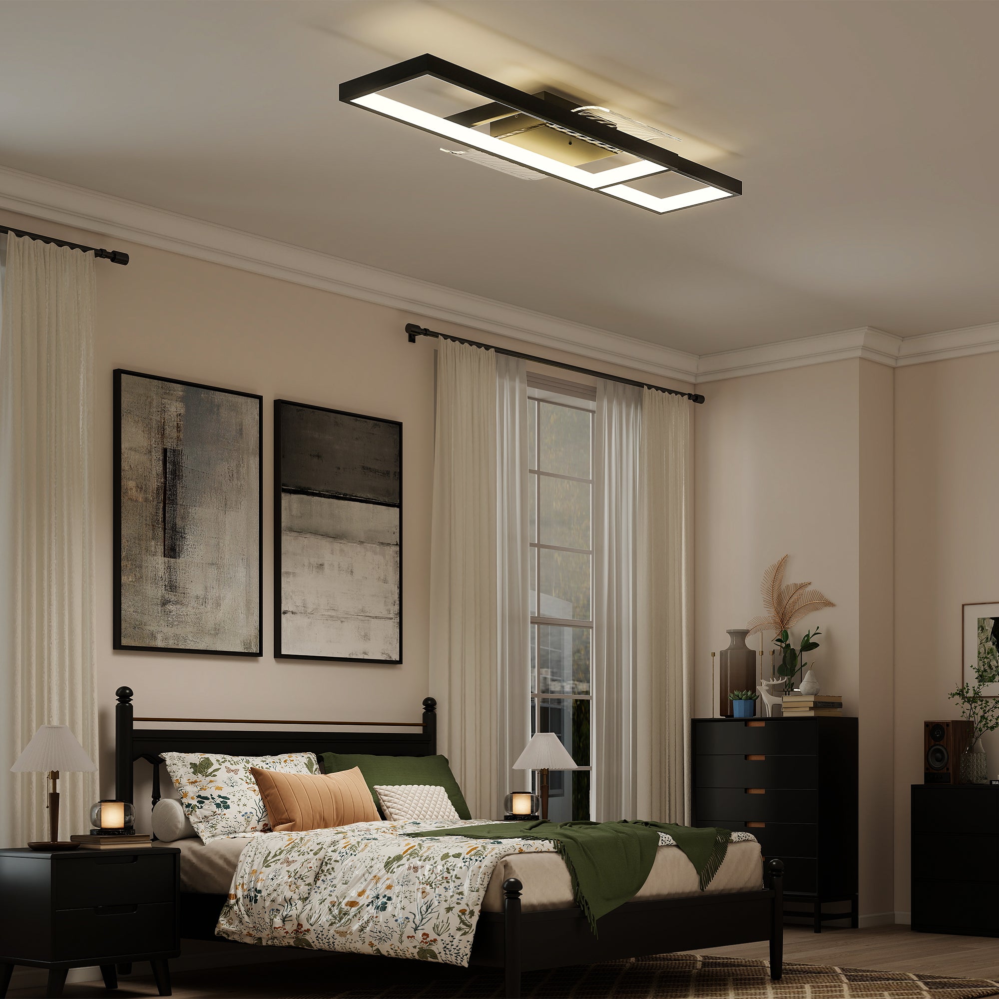 HOMCOM LED Ceiling Light, Modern Dimmable Ceiling Light with Wall Switch & Remote Control, Flush Mount Fixture Lamp with 3000-6000K Colour Temperatures for Living Room, Bedroom, Black 