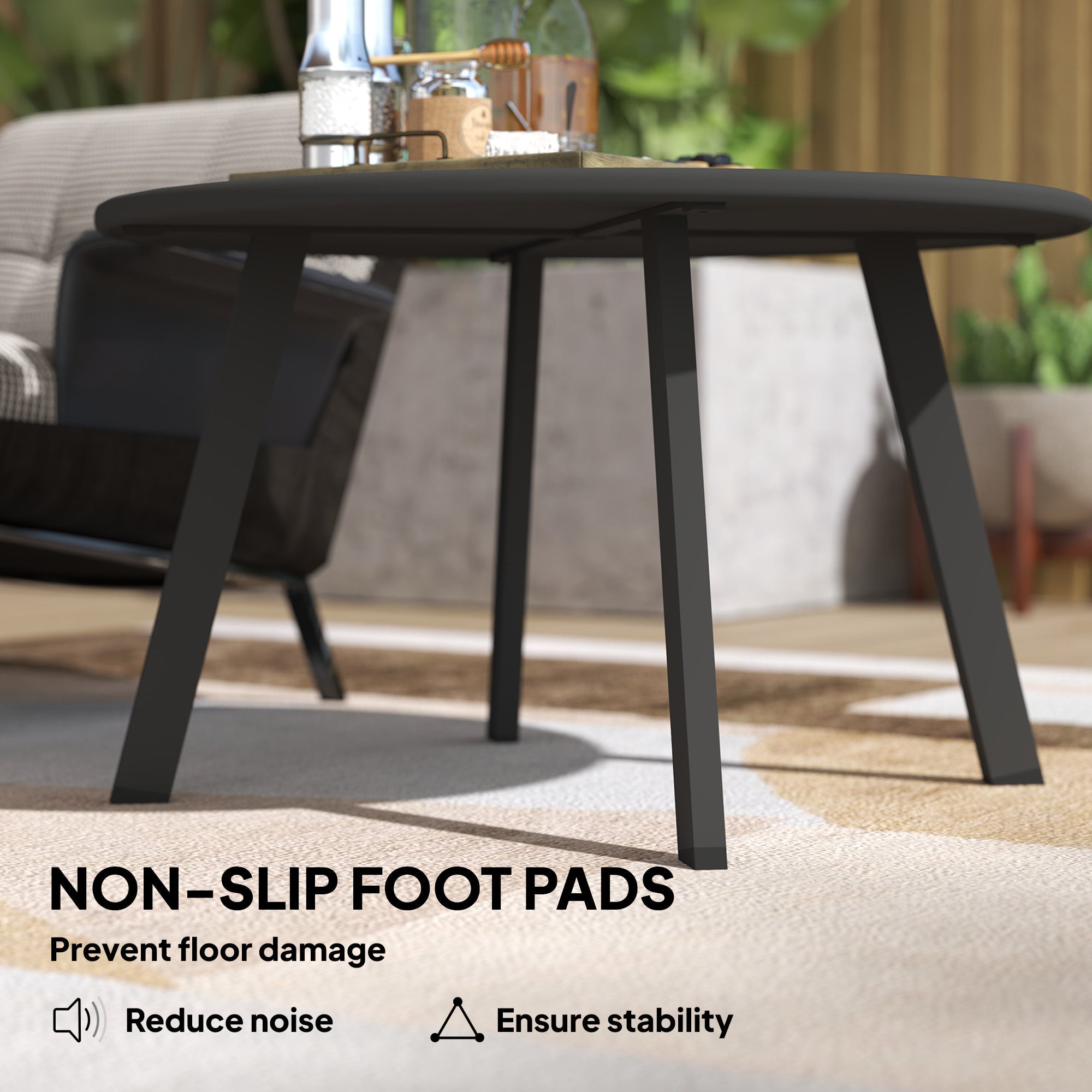 Outsunny 70cm Round Coffee Table, Outdoor Garden Table with Non-Slip Foot Pads and Metal Frame for Garden, Terrace, Balcony, Living Room, Black 