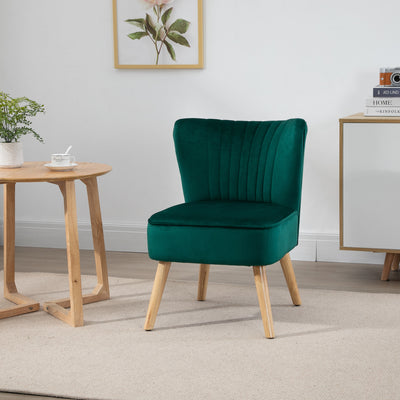 HOMCOM Modern Accent Chair, Fabric Living Room Chair with Rubber Wood Legs and Thick Padding, Green 