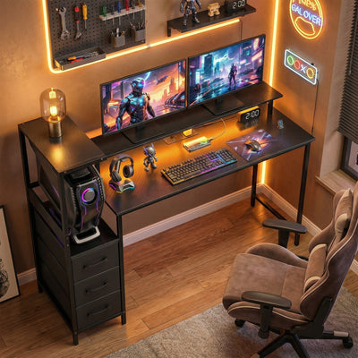 HOMCOM 147cm Gaming Desk with Charging Station and Monitor Stand, Computer Table for Home Office with RGB Lights, Black 