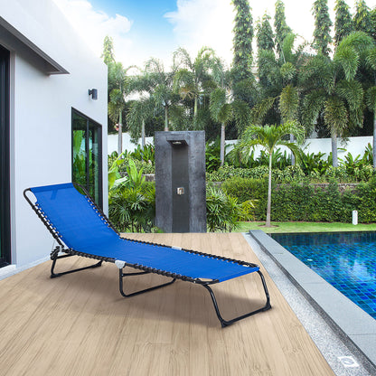 Outsunny Foldable Sun Lounger, Outdoor 4 Level Adjustable Backrest Reclining Chaise Chair, Steel Frame Recliner Chair for Camping, Hiking, Navy Blue 