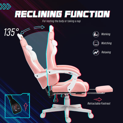 HOMCOM Cat Ear and Paw Reclining Office Chair, with Footrest - Pink/White 