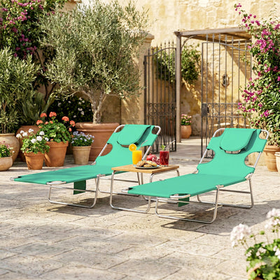 Outsunny 5-Position Adjustable Sun Loungers Set of 2 with Reading Hole and Side Pocket, Green 