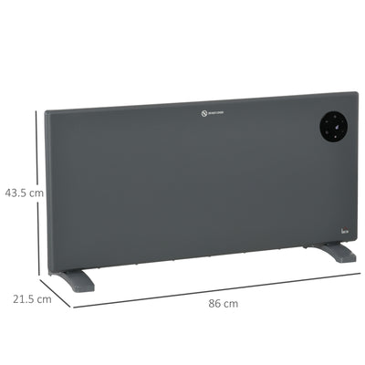 HOMCOM 2000W Electric Convector Heater, Freestanding or Wall Mounted, Space Heater with Adjustable Thermostat, Timer, Grey 