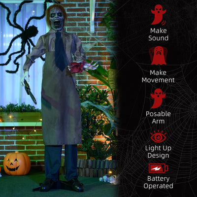 HOMCOM 5.5ft Life Size Halloween Animatronic Standing Chainsaw Killer, with Light Up Eyes, Sound Activated Moving Body, Scary Halloween Decorations, Battery Operated, Indoor Party Props 