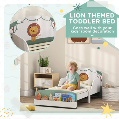 AIYAPLAY Toddler Bed with Storage, Guardrails, Lion Design, for Ages 3-8 Years, Fits 140 x 70cm Mattress, Green 
