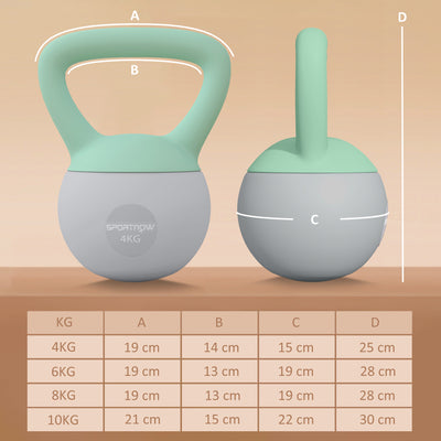 SPORTNOW 4kg/6kg/8kg/10kg Soft Kettlebell, Kettle Bell with Non-Slip Handle, for Home Gym, Strength Training, Cardio - Grey and Green 