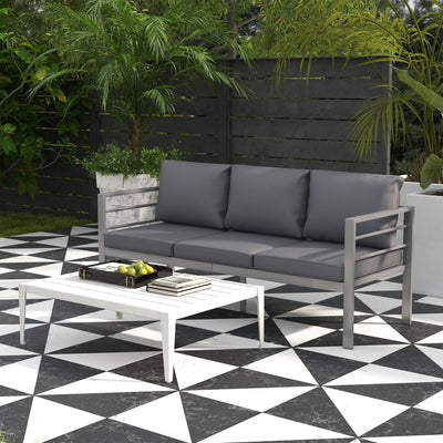 Outsunny Aluminium Three-Seater Garden Bench, with Cushions - Grey 